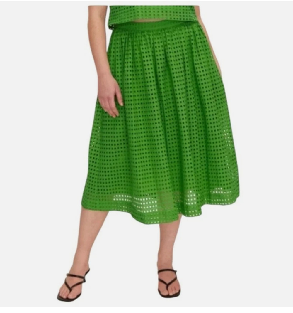 Kate Spade New York Green Eyelet Volume Midi Skirt Size 1X NWT